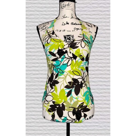 Christina Womens 16/38 Ivory/Brown Floral Ribbed Halter One Piece Swimsuit Beach - Picture 4 of 9
